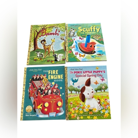 Lot of 4 Little Holden Books Bambi Scruffy Poky Little PuppyFire Engine Books - Picture 1 of 2